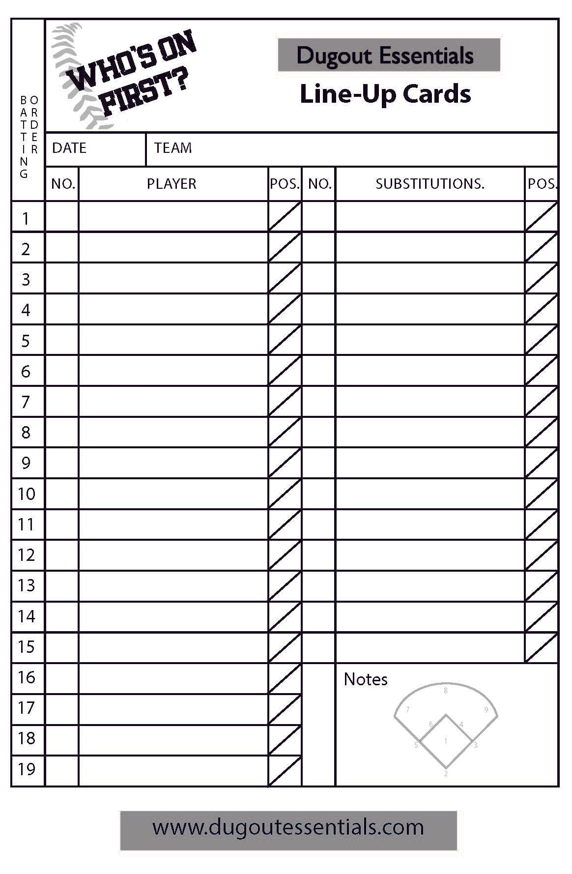 Printable Baseball Lineup Card - FREE